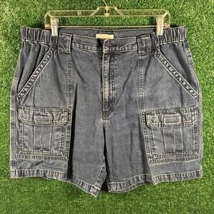 Savane Denim Cargo Shorts Mens 38 Elastic Side Waist Hiking Jorts Y2K Gorpcore